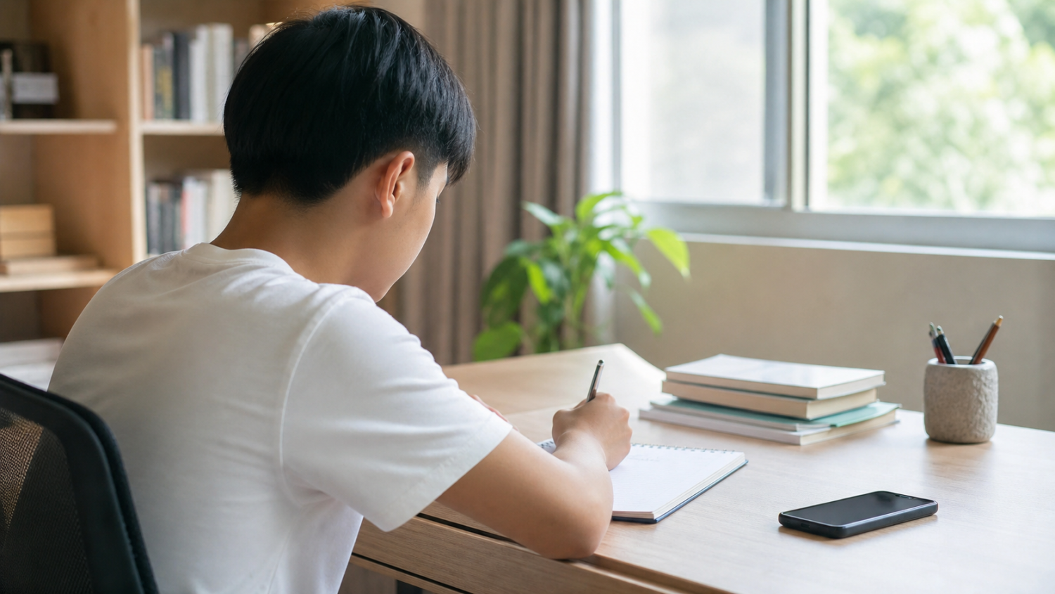 Góc học tập và đồ dùng được chuẩn bị gọn gàng để trẻ quay lại nhịp sống thật vào cuối tuần