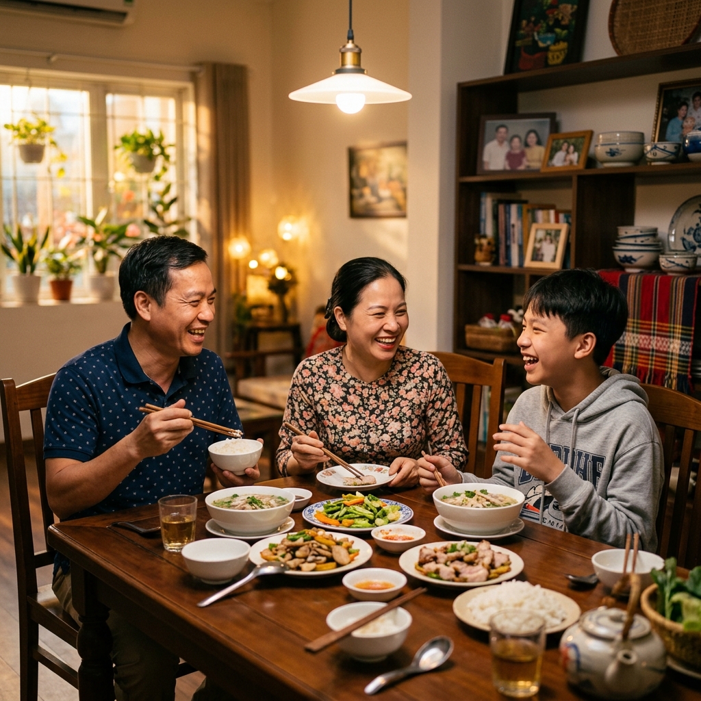 Bữa cơm gia đình ấm áp gắn kết tình cảm tại Ladecen
