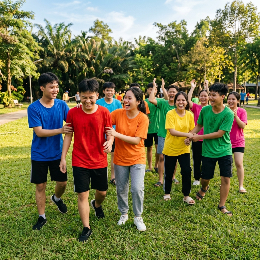 Hoạt động teambuilding ngoài trời rèn luyện thể chất cho học sinh Ladecen